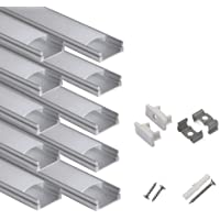 hunhun 10-Pack 3.3ft/1Meter U Shape LED Aluminum Channel System with Milky Cover, End Caps and Mounting Clips, Aluminum…