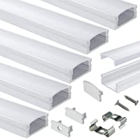 Muzata 6-Pack 3.3ft/1M 9x17mm U Shape LED Aluminum Channel System with Cover, End Caps and Mounting Clips Aluminum…