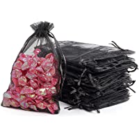 100PCS Black Organza Bags 4x6 Inches, Mesh Sheer Organza Gift Bags with Drawstring for Wedding Party Baby Shower Favor…