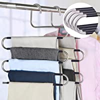 devesanter Pants Hangers Space Save Non-Slip 4 Pack S-Shape Trousers Hangers Stainless Steel Clothes Hangers Closet…
