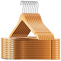 High-Grade Wooden Suit Hangers (20 Pack) - Smooth Finish Solid Wood Coat Hanger with Non Slip Pants Bar, 360° Swivel…