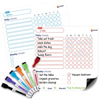 Dry Erase Behavior & Chore Chart – Individual Magnetic White Board Reward & Chores Chart Set for 2 Kids + 6 Colored…