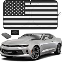 Autoamerics 1-Piece Windshield Sun Shade B&W American Flag USA Patriotic Design - Foldable Car Front Window Sunshade for…