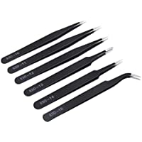 6PCS Precision Tweezers Set, Upgraded Anti-Static Stainless Steel Curved of Tweezers, for Electronics, Laboratory Work…