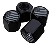 American Flag Valve Stem Cap - Black Subdued Aluminum with Rubber Ring Tire Wheel Rim Dust Cover fits Cars, Trucks…
