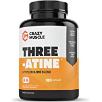 Crazy Muscle Creatine Monohydrate Capsules - Easy to Swallow - High Absorption - Keto Friendly Three-Atine Blend for…