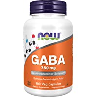 NOW Supplements GABA (Gamma-Aminobutyric Acid) 750 mg Neurotransmitter Support , 100 Veg Capsules