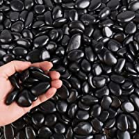 CJGQ Black Pebbles for Plants 3lb Bulk Bag 1"- 1.5" Aquarium Gravel Decorative Polished Stone Natural River Rocks for…