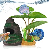 COOSPIDER Betta Fish Leaf Pad Hammock Aquarium Decoration Cichlid Fish Tank Resin Rock Mountain Cave Ornaments for…