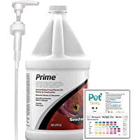 Seachem Prime Fresh and Saltwater Conditioner 2 Liters with Dispenser Pump, and Water Test Strips