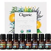 Cliganic USDA Organic Aromatherapy Essential Oils Holiday Gift Set (Top 8), 100% Pure Natural - Peppermint, Lavender…