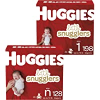 Newborn Baby Diapers (128ct) & Size 1 (198ct), Huggies Little Snugglers