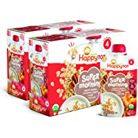 Happy Tot Organics Super Morning Stage 4, Apple Cinnamon, Yogurt, Oats + Super Chia, 4 Ounce Pouch (Pack of 8) packaging…