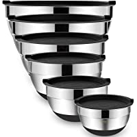 Mixing Bowls with Airtight Lids，6 piece Stainless Steel Metal Nesting Storage Bowls by Umite Chef, Non-Slip Bottoms Size…