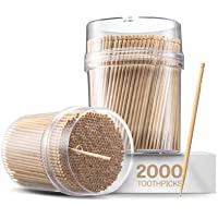 2000 Pieces Wooden Toothpicks | Reusable Container | Sturdy Smooth Finish Tooth Picks |Ornate Handle Cocktail Picks…
