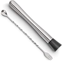 Hiware 10 Inch Stainless Steel Cocktail Muddler and Mixing Spoon Home Bar Tool Set - Create Delicious Mojitos and Other…
