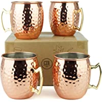 PG Moscow Mule Mugs | Large Size 19 ounces | Set of 4 Hammered Cups | Stainless Steel Lining | Pure Copper Plating…