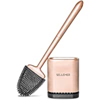 Sellemer Toilet Brush and Holder Set for Bathroom, Flexible Toilet Bowl Brush Head with Silicone Bristles, Compact Size…