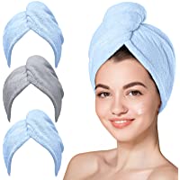 Microfiber Hair Towel,Hicober 3 Packs Hair Turbans for Wet Hair, Drying Hair Wrap Towels for Curly Hair Women Anti Frizz…