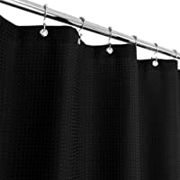 Stall Shower Curtain Fabric 36 x 72 Inch, Waffle Weave, Hotel Luxury Spa, 230 GSM Heavy Duty, Water Repellent, Black…