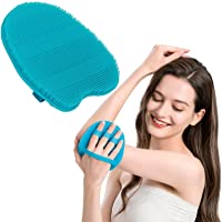 1 Pack Pure Silicone Food-grade Body Brush Shower Cleansing Scrubber Gentle Exfoliating Glove Soft Bristles (Blue)