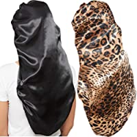 2 Pcs Hair Bonnets for Women Satin, Black Leopard Soft Elastic Band Silky Sleeping Cap Big Bonnets for Women Bonnet for…