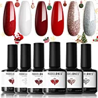Modelones Gel Nail Polish Set -Winter Christmas 6 Colors Burgundy Red Glitter Silver Sparkle Gel Polish Set Snow White…