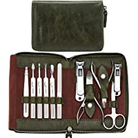 FAMILIFE Manicure Set, L23 11 in 1 Stainless Steel Mens Manicure Kit Leather Pedicure Tools Kit Grooming Kit with Travel…
