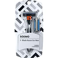 Amazon Brand - Solimo 5-Blade MotionSphere Razor for Men with Dual Lubrication and Precision Beard Trimmer, Handle & 2…