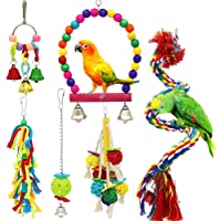 Small Bird Swing Toys, 6 PCS Parrots Chewing Natural Wood and Rope Bungee Bird Toy for Anchovies, Parakeets, Cockatiel…