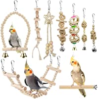 Bird Parrot Swing Toys, Chewing Standing Hanging Perch Hammock Climbing Ladder Bird Cage Toys for Budgerigar, Parakeet…
