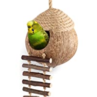 andwe Coconut Bird Nest Hut with Ladder for Parrots Parakeet Conures Cockatiel - Small Animals House Pet Cage Habitats…