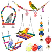 Bird Parakeet Toys,Swing Hanging Standing Chewing Toy Hammock Climbing Ladder Bird Cage Colorful Toys Suitable for…