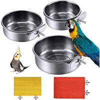 PINVNBY Bird Feeding Dish Cups Parrot Stainless Steel Food Water Dish Perch Stand Platform Paw Grinding Toy Feeder Cage…