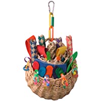 Super Bird Creations SB669 Wicker Foraging Basket Bird Toy with Array of Chewable Toys for Parrots, Medium Size, 10” x 4…