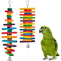 MEWTOGO 2Pcs Bird Parrot Chewing Sticks Toys- Multicolored Natural Wooden Blocks Suggested for Conures, Parakeets…