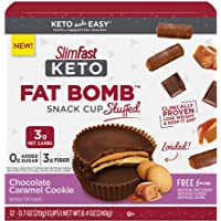 SlimFast Keto Fat Bomb Stuffed Snack Cup, Chocolate Caramel Cookie, Keto Snacks for Weight Loss, Low Carb with 0g Added…