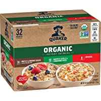 QUAKER Instant Oatmeal, USDA Organic, Non-GMO Project Verified, 3 Flavor Variety Pack, Individual Packets, 32 Count
