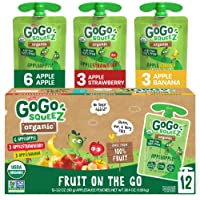 GoGo squeeZ Organic Fruit on the Go Variety Pack, Apple/Banana/Strawberry, 3.2 oz. (12 Pouches) - Made from Organic…