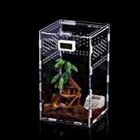 LEEWENYAN Reptile Habitat-Insect Feeding Box for Reptiles and Amphibians, 12x12x20cm Acrylic Reptile Transparent…