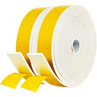 fowong White Foam Sealing Weather Stripping- 2 Rolls, 1 Inch Wide X 1/8 Inch Thick, Window Seal Door Frame Insulation…