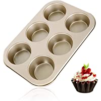 PHABULS Cake Pan, Round Baking Pans for Oven 6 Cup, Muffin Pans Nonstick Safety Carbon Steel, Cake Pans for Baking Gold…