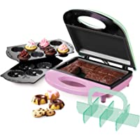 Nostalgia BBE4 4-in-1 Bakery Bites Express Makes Mini Brownies, Cupcakes, Cakes and Cookies, Green/Pink