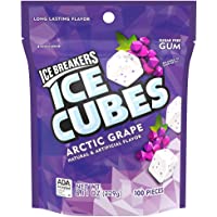 ICE BREAKERS ICE CUBES ARCTIC GRAPE Sugar Free Chewing Gum, Made with Xylitol, 8.11 oz Pouch (100 Pieces)