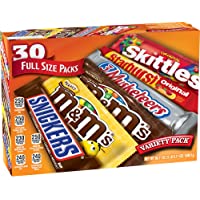M&M'S, SNICKERS, 3 MUSKETEERS, SKITTLES & STARBURST Variety Pack Full Size Bulk Candy Assortment, 56.11 oz, 30 Bars