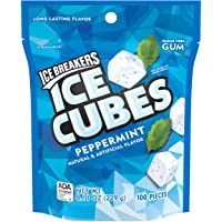 ICE BREAKERS ICE CUBES Peppermint Sugar Free Chewing Gum, Made with Xylitol, 8.11 oz Pouch (100 Pieces)