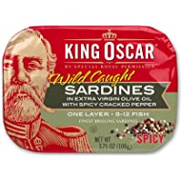 King Oscar Wild Caught Sardines in Extra Virgin Olive Oil, Spicy Cracked Pepper, 3.75 Ounce (Pack of 12) (3480000655)