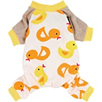 Fitwarm 100% Cotton Soft Dog Pajamas Cute Duck Breathable Pet Clothes Stretchy Puppy Onesie Doggie PJS Yellow XS