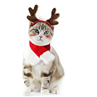 Enjoying Small Pet Costume Cat Dog Christmas Outfit, Xmas Antler Headband with Scarf, Santa Suits, Cat Sailor Costume…