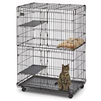 Midwest Cat Playpen | Cat Cage Includes 3 Adjustable Perching Shelves & 1 Shelf-Attaching Cat Bed & Wheel Casters…